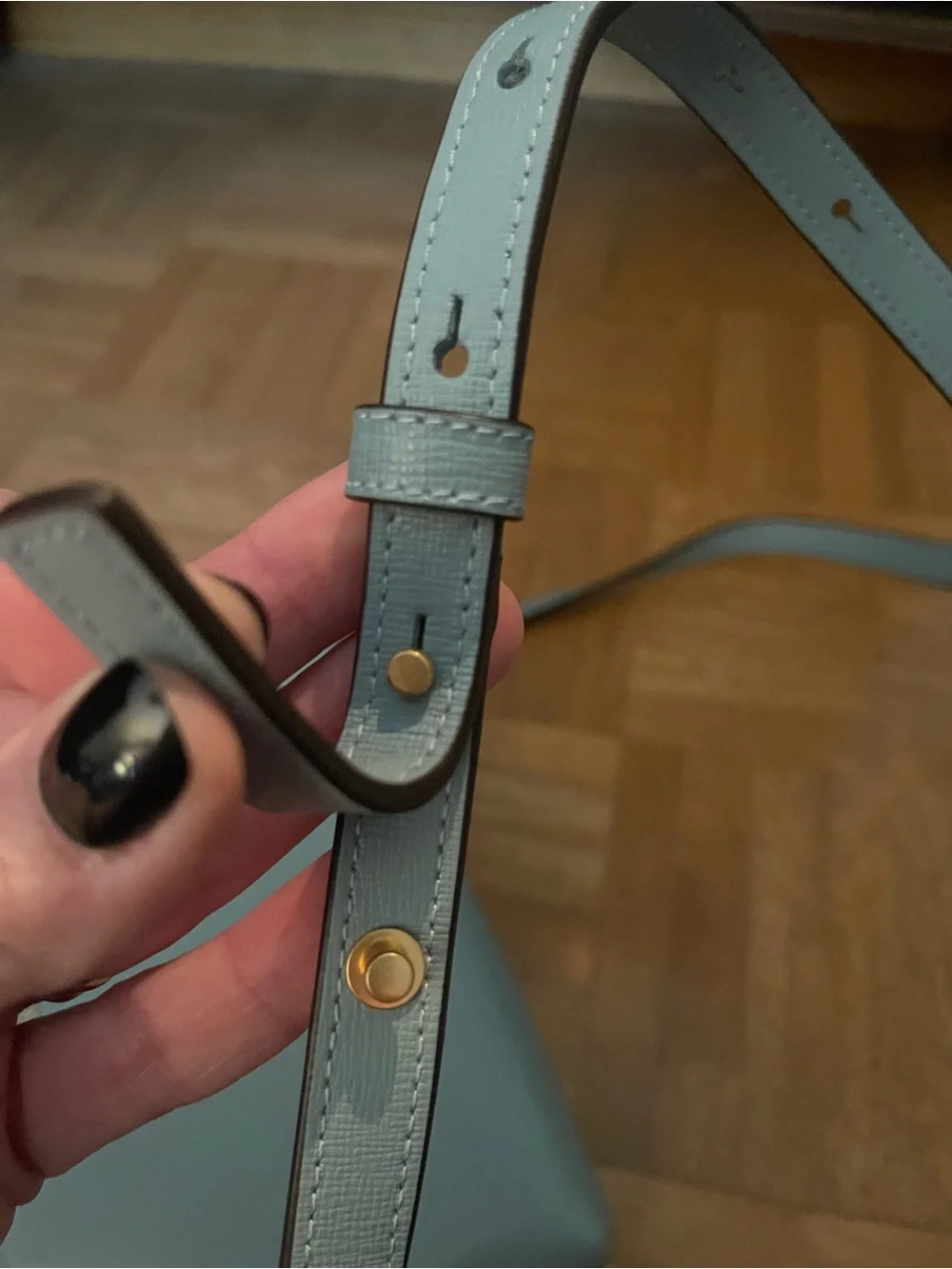 kate spade Light Blue Leather Dome Crossbody with Gold Chain Strap